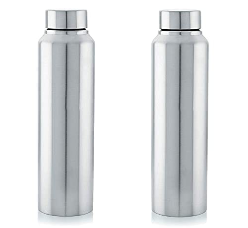 STOREPEDIA Stainless Steel Water Bottle, 1000 ml Each, Set of 2 Silver Leak Proof Office Bottle Gym Bottle Home Kitchen Hiking Treking Bottle Travel Bottle drinkware Set