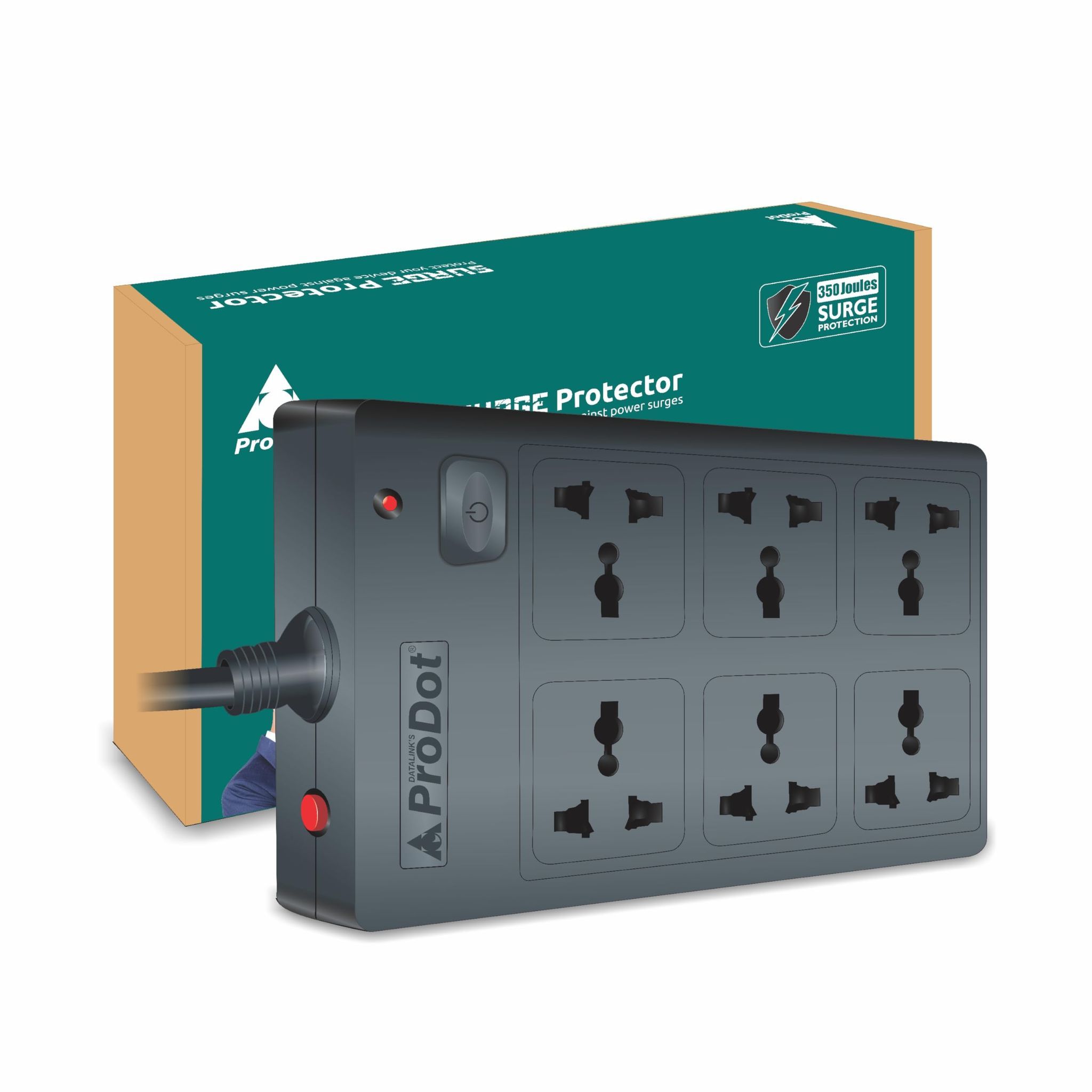 PRODOT Power Spike Guard, Strip Surge Protector with Master Switch and 6 Outlets, Heavy Duty Extension Cord for Home, Office, Travel & Phone Charging