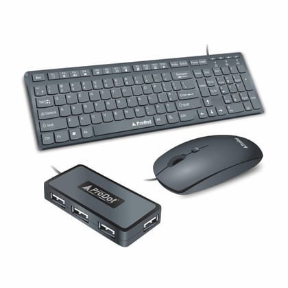 ProDot High-Performance Wired Multimedia Chicklet Keyboard, Mouse & USB Hub Set for Laptop, PC, Game and Office Work