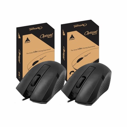 ProDot Universal MU 175 Optical PS/2 Wired Mouse with 3 Buttons, 1000 DPI Compatible with Windows, Mac & Linux (Colour: Solid Black), Pack of 2