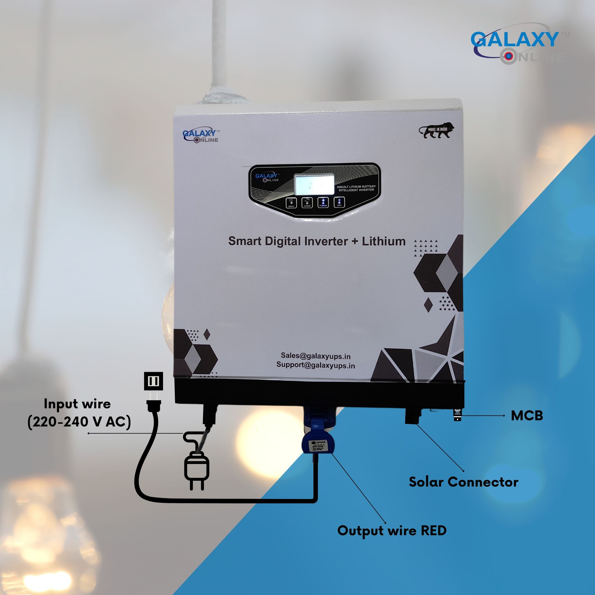 Galaxy 1100 VA wall mounted Digital smart Inverter with Inbuilt Lithium Battery with Backup time of 3Hrs@ 430 W with Solar Suitable For Home|Offices|shops