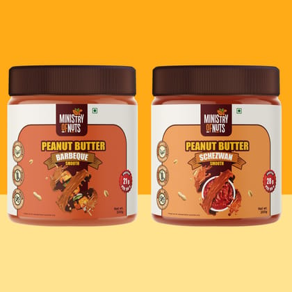 Ministry Of Nuts Schezwan Smooth Peanut Butter (200g) & Barbeque Smooth Peanut Butter (200g) Total 400g