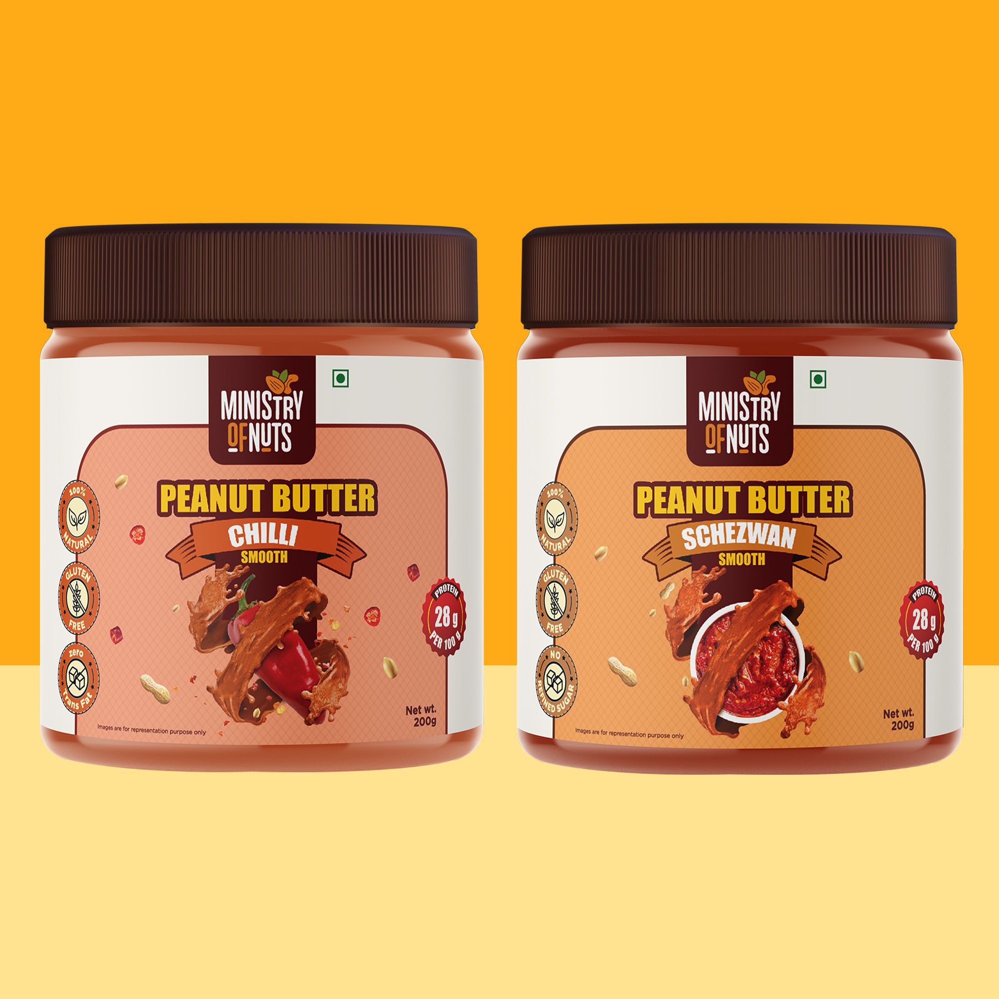 Ministyry of Nuts Schezwan Smooth Peanut Butter (200g) & Chilli Smooth Peanut Butter (200g) Total 400g