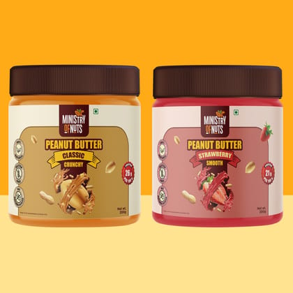 Ministry Of Nuts Pack OF 2 Classic Crunchy peanut butter & Strawberry Peanut Butter Total 400g