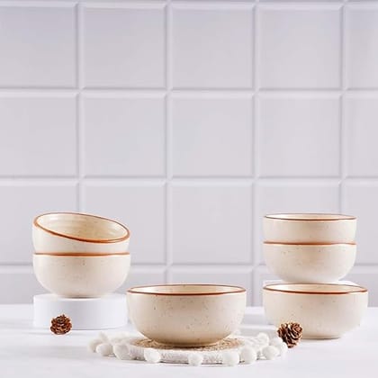 STOREPEDIA Handmade Ceramic Bowls Set of 6, 250 ml Matt Finish Serving Bowl for Vegetable Dessert Snack Fruits, Microwave Safe Bowl Set for Hotel Kitchen Gift, Off White Color