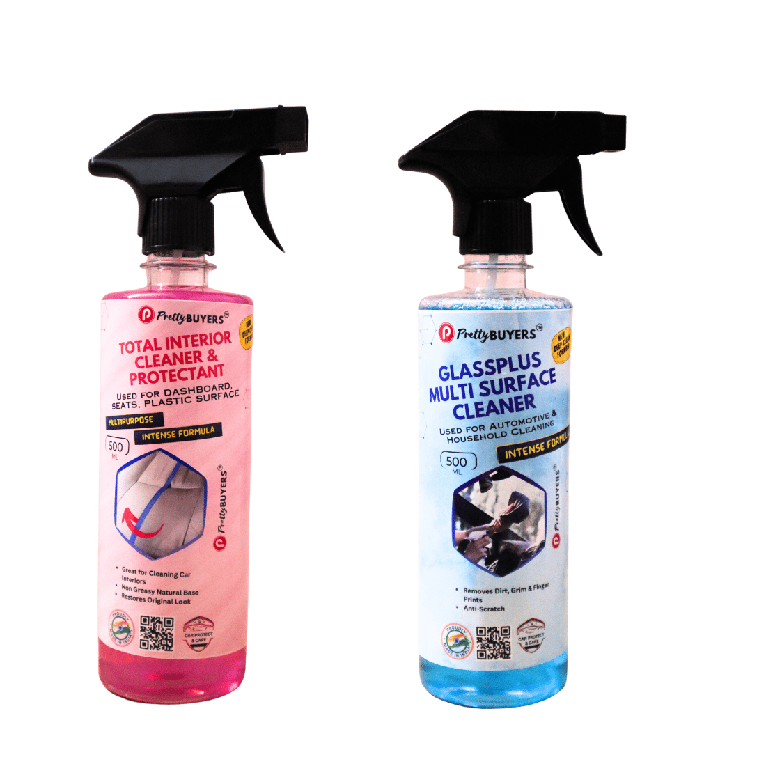 PrettyBUYERS Multipurpose Car Interior Cleaner & Glass and Surface Cleaner Liquid Spray 500 ml Each