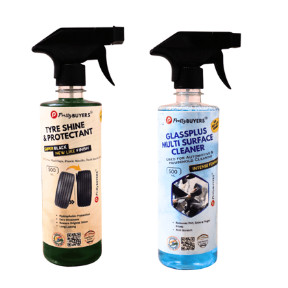 PrettyBUYERS Tyre Shine and Protectant Spray & Glass and Surface Cleaner Liquid Spray 500 ml Each