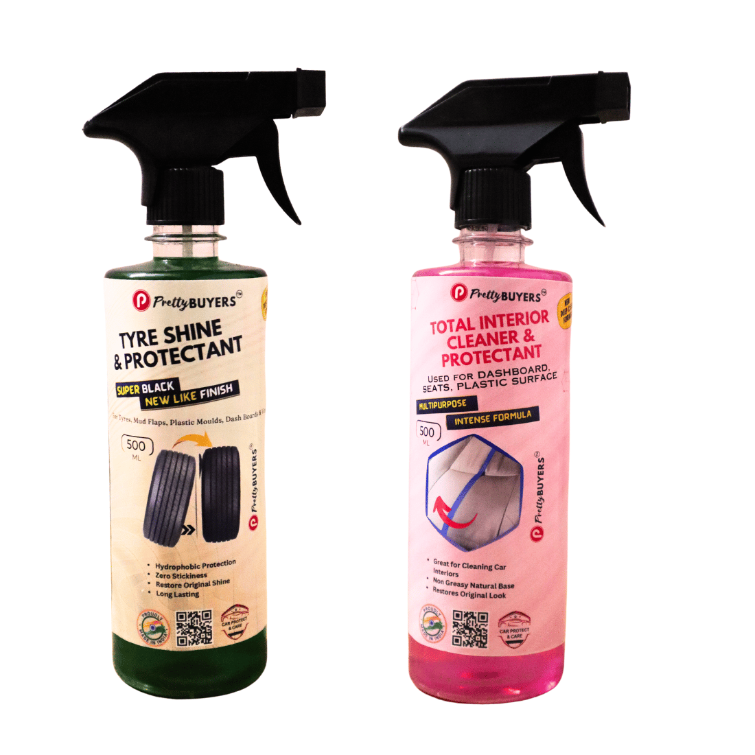 PrettyBUYERS Tyre Shine and Protectant & Multipurpose Car Interior Cleaner Spray 500 ml Each