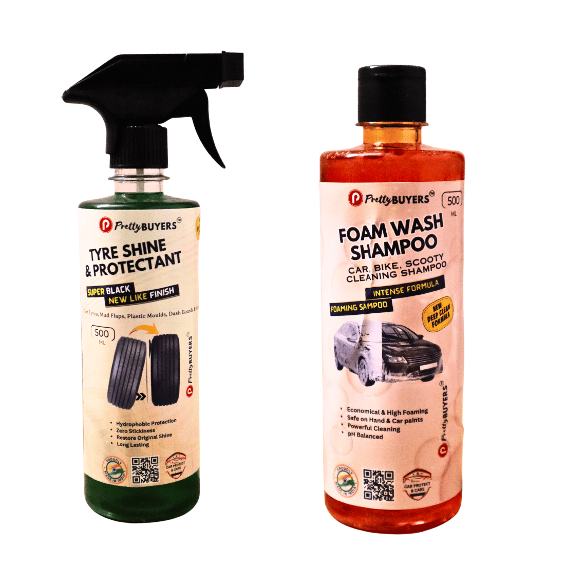 PrettyBUYERS Tyre Shine and Protectant & Car Shampoo Concentrate 500ML Each Combo