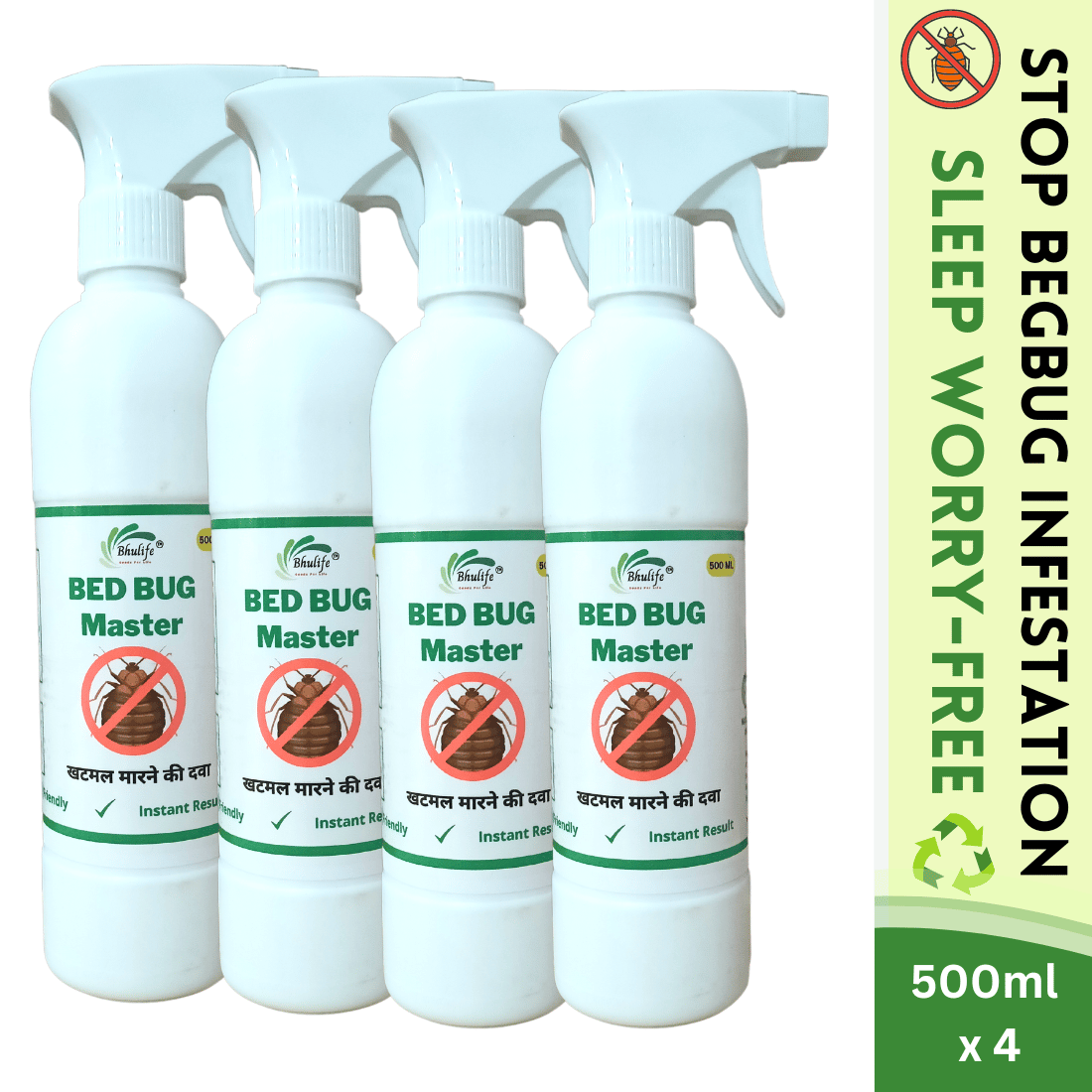 Bhulife Organic Bedbug Killer Spray 500MLX4 | Bedbug Spray| Khatmal Marne Ki Dawa
