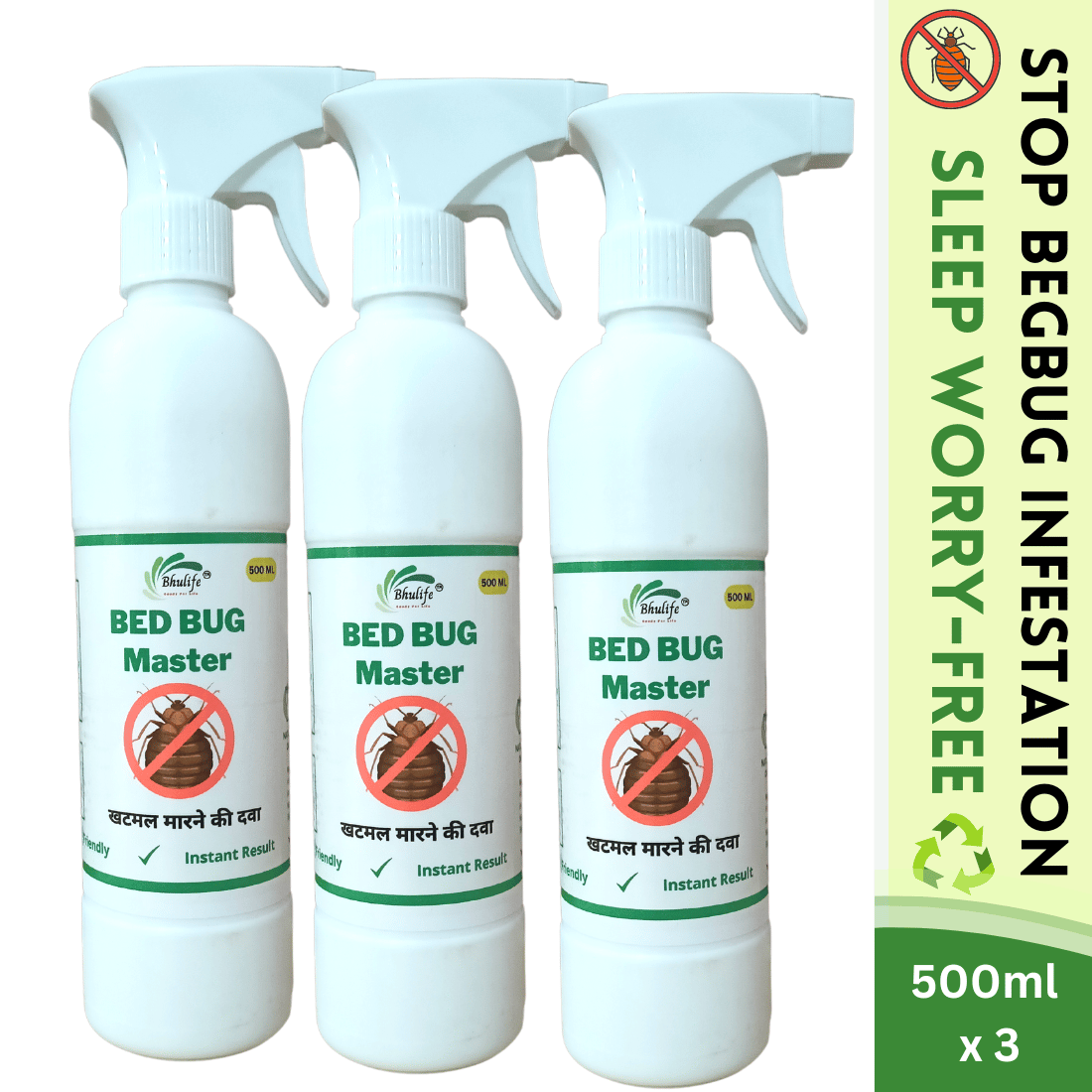 Bhulife Organic Bedbug Killer Spray 500MLX3 | Bedbug Spray| Khatmal Marne Ki Dawa