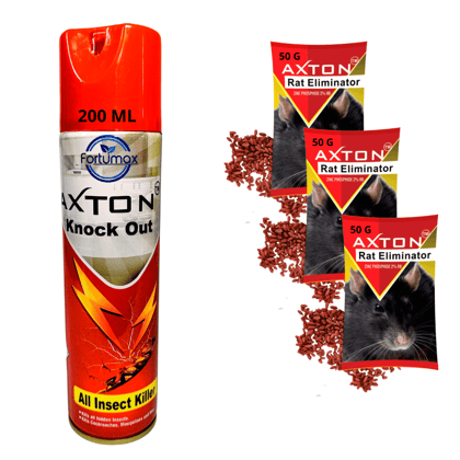 Axton Multi insect Killer Spray 200mlX1 & Rat Killer Granules 50gX3 Combo | Make Home Rat & Insects Free