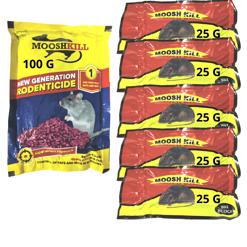 Mooshkill rat Killer Granules 100gmX1 & Cake 25 gmX5 Combo | Ready to use wax block for the control of Rats and Mice