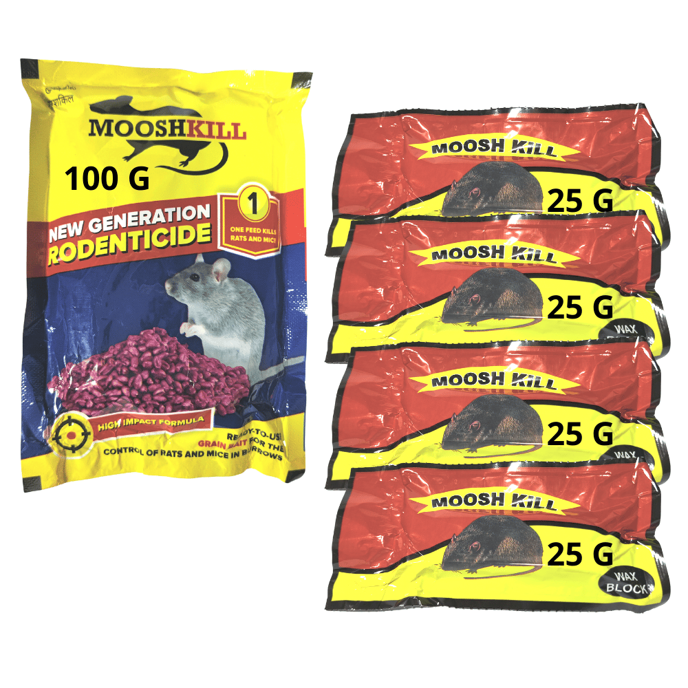 Mooshkill rat Killer Granules 100gmX1 & Cake 25 gmX4 Combo | Ready to use wax block for the control of Rats and Mice