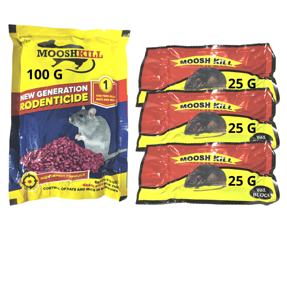 Mooshkill rat Killer Granules 100gmX1 & Cake 25 gmX3 Combo | Ready to use wax block for the control of Rats and Mice