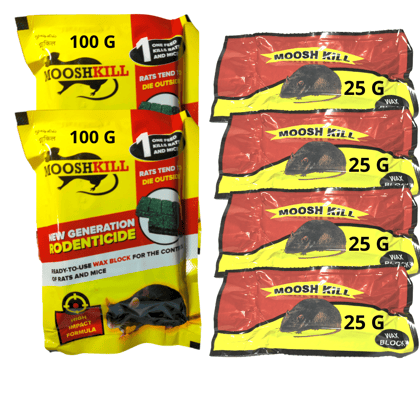 Mooshkill Rat Killer Cake 100gmX2 & 25gmX4 Combo | Ready to use wax block for the control of Rats and Mice