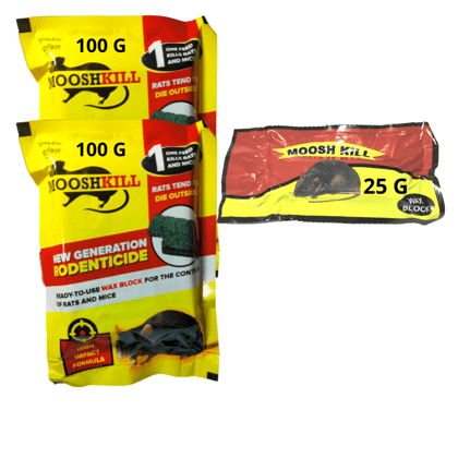 Mooshkill Rat Killer Cake 100gmX2 & 25gmX1 Combo | Ready to use wax block for the control of Rats and Mice