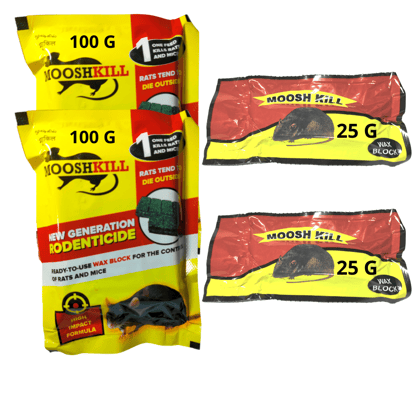 Mooshkill Rat Killer Cake 100gmX2 & 25gmX2 Combo | Ready to use wax block for the control of Rats and Mice