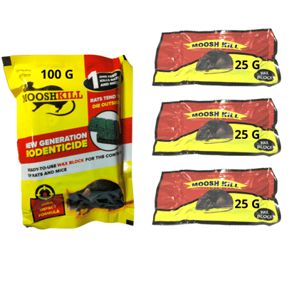 Mooshkill Rat Killer Cake 100gmX1 & 25gmX3 Combo | Ready to use wax block for the control of Rats and Mice