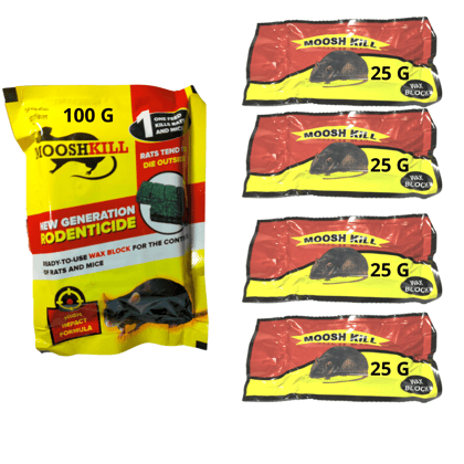 Mooshkill Rat Killer Cake 100gmX1 & 25gmX4 Combo | Ready to use wax block for the control of Rats and Mice