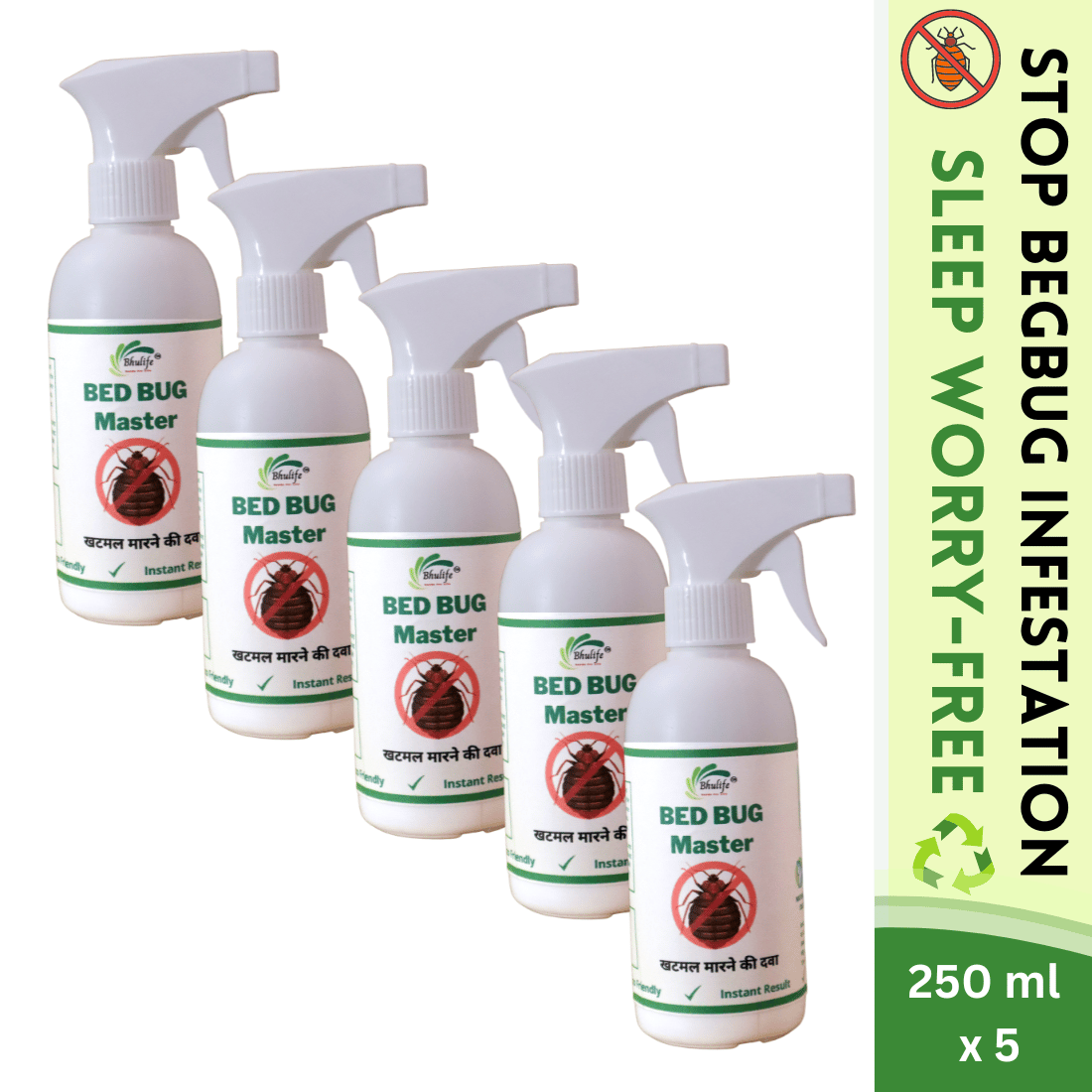 BedBug Eliminator | Khatmal Maar Spray Eco Friendly | No Chemical | No Smell | Also Effective for Sucking Ticks and Fleas for Cattle and Pets Pack of 5