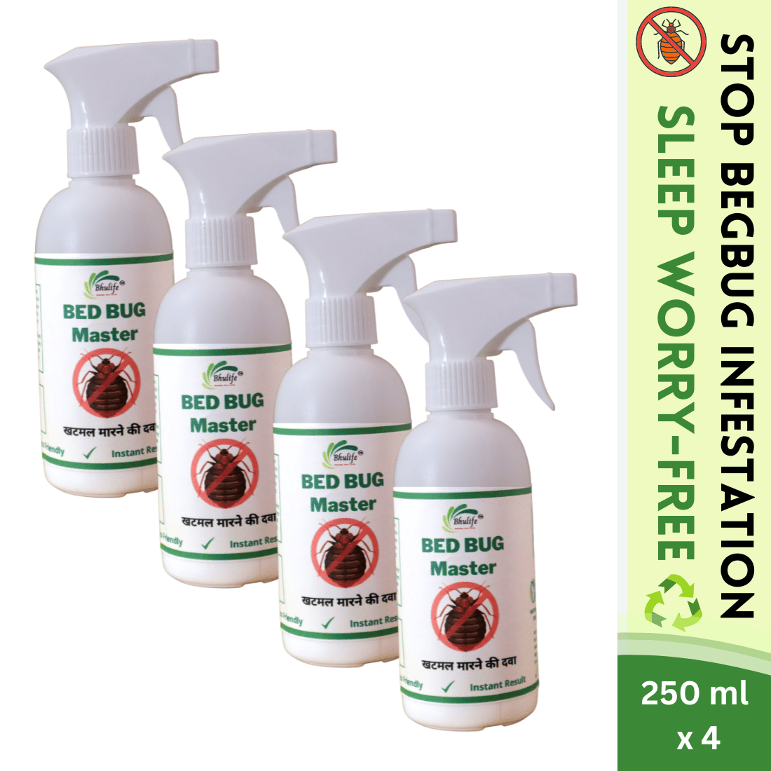 BedBug Eliminator | Khatmal Maar Spray Eco Friendly | No Chemical | No Smell | Also Effective for Sucking Ticks and Fleas for Cattle and Pets Pack of 4