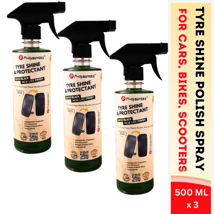 PrettyBUYERS Tyre Shine and Protectant Spray 500 ML for Car & Bike | Long Lasting Tyre Polish | Non-Greasy No Sling Formulation No Dust Attraction Pack Of 3