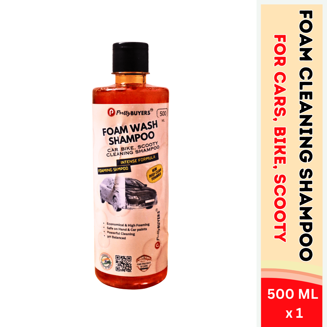 PrettyBUYERS Car Shampoo Concentrate 500ML pH Neutral, Snow White Foam, Highly Effective on Dust and Grime | Works With Both Bucket Wash And Foam Cannon