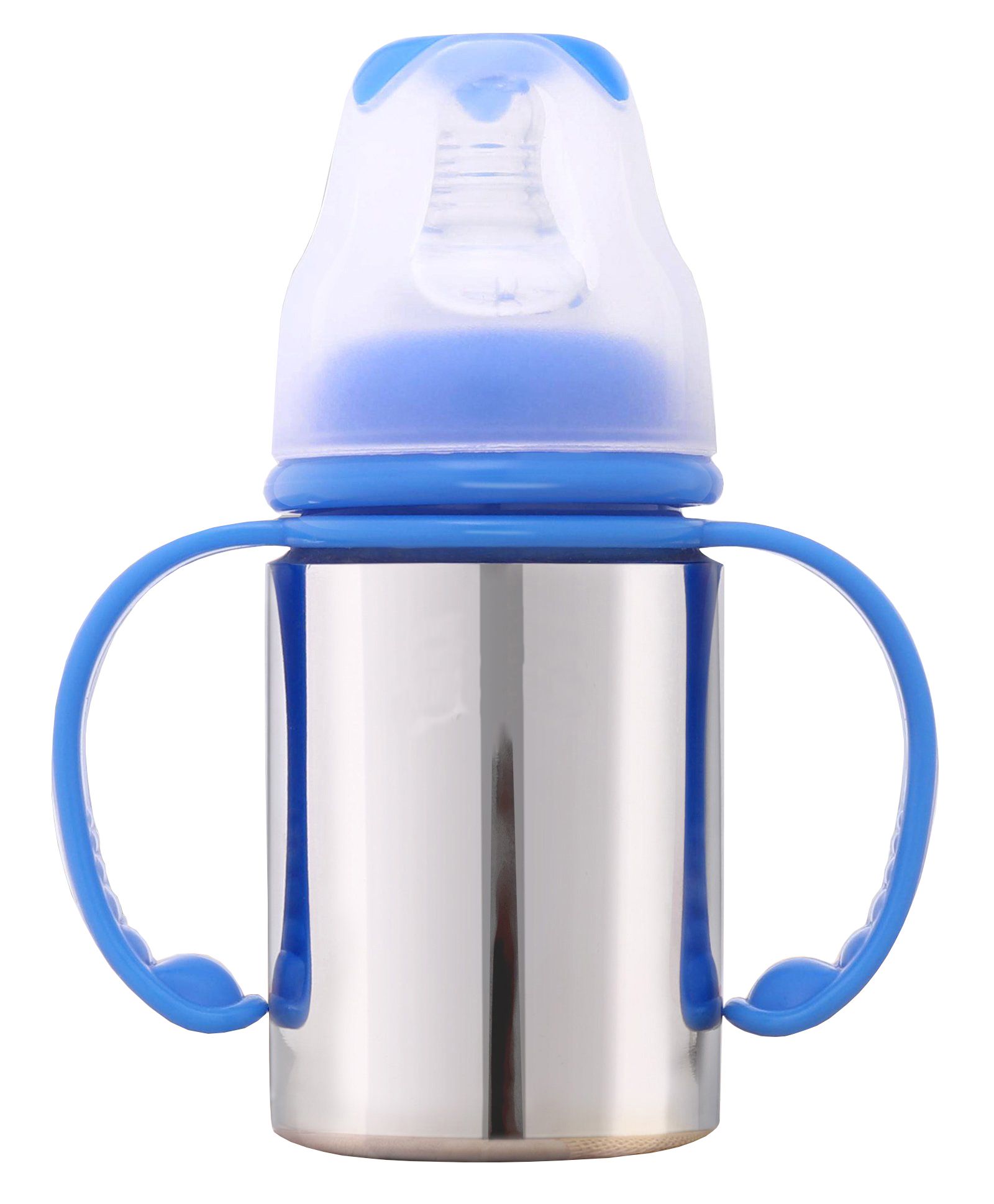 Dr.WaterR Stainless Steel Baby Feeding Bottle with Easy-Hold with blue handle full steel mirror- Milk, Water, and Juice Nipple Bottle - 150ml