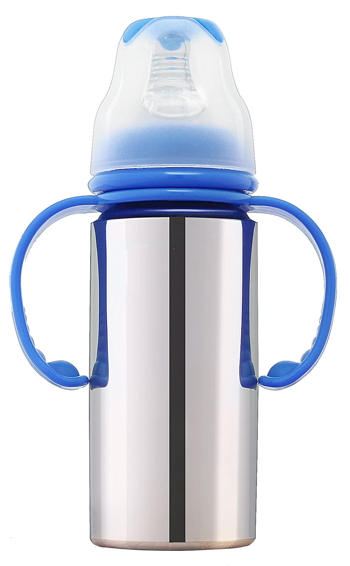 Dr.WaterR Stainless Steel Baby Feeding Bottle with Easy-Hold with blue handle full steel mirror- Milk, Water, and Juice Nipple Bottle - 250ml