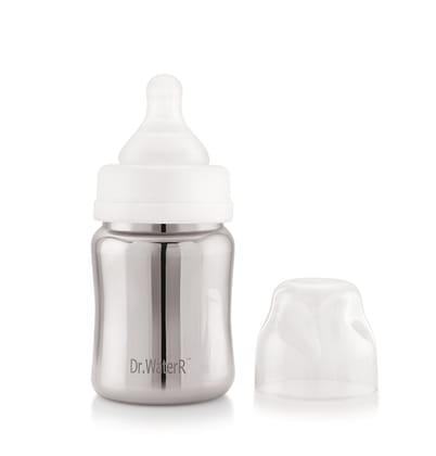 Dr.WaterR Stainless Steel Baby Feeding Bottle with Easy-Hold wide nack- Milk, Water, and Juice Nipple Bottle - 200ml