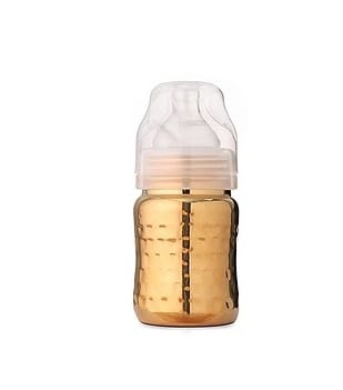 Dr.WaterR Stainless Steel Baby Feeding Bottle with Easy-Hold wide nack gold finish hammered- Milk, Water, and Juice Nipple Bottle - 200ml