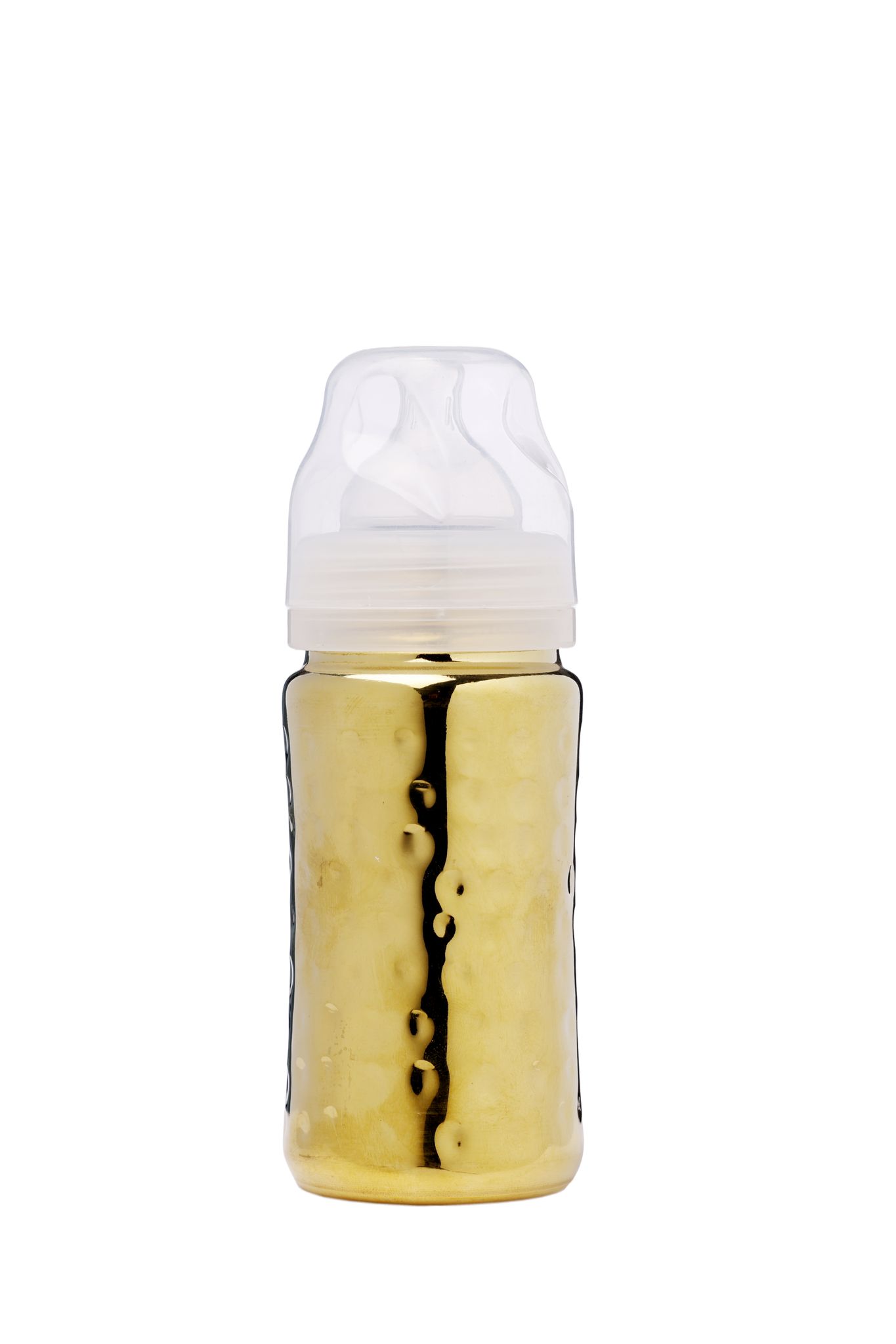 Dr.WaterR Stainless Steel Baby Feeding Bottle with Easy-Hold wide nack gold finish hammered- Milk, Water, and Juice Nipple Bottle - 300ml