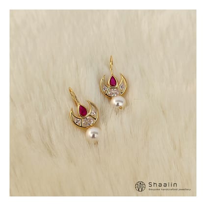 Sterling Silver Based Crescent Design Ruby Studded Earrings