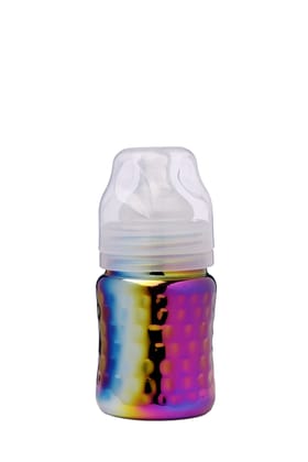 Dr.WaterR Stainless Steel Baby Feeding Bottle with Easy-Hold wide nack rainbow finish hammered- Milk, Water, and Juice Nipple Bottle - 200ml