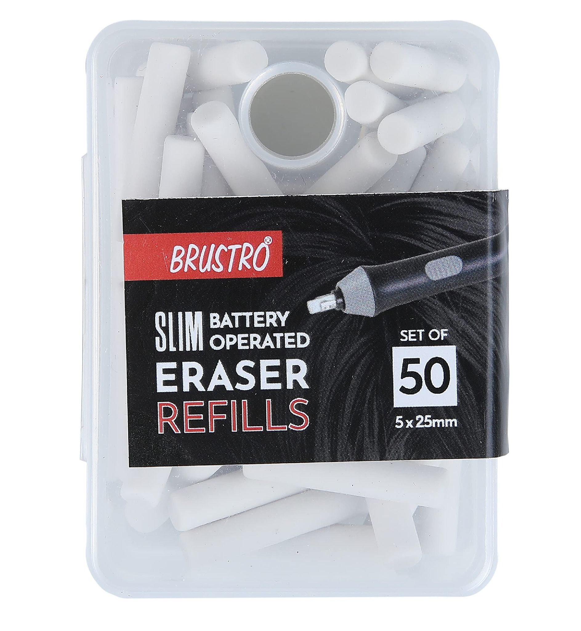 Brustro Slim Battery Operated Eraser Refills - 50 Pieces of 5x25mm