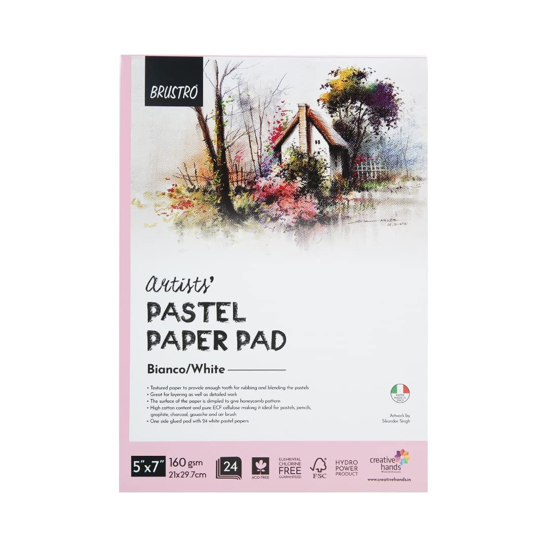 Brustro Artists' Pastel Paper Pad of 24 Sheets (160 GSM), Colour - White, Size - 5 x 7"