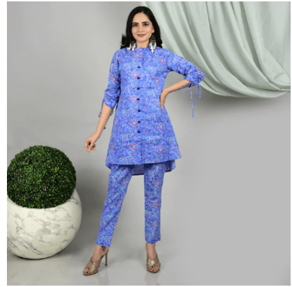 BLUE HANDBLOCK PRINTED CO-ORD- SET OF 2