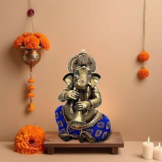 STOREPEDIA Lord Ganesha Idol, Vinayaka Statue, Ganpati Murti Decorative Statue for Gift Home/Office Decor Car Dashboard Pooja Bronze Finished Pooja Room Decorative Showpiece - 10 cm