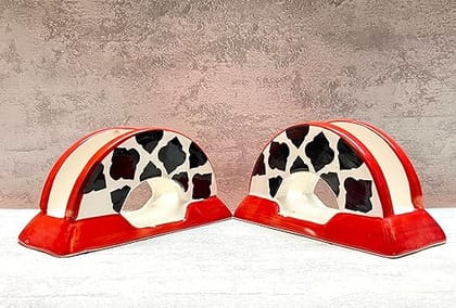 STOREPEDIA Handcrafted Ceramic Tissue Paper, Napkin Holder for Dining Table, Tissue Dispenser, Stand, Organizer Home, Office, Hotel, Decorative, Gift Purpose, Pack of 2, Red Black Color