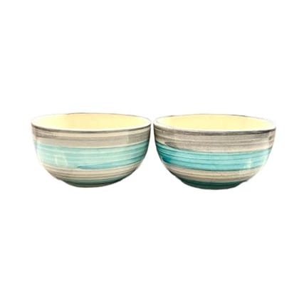 STOREPEDIA Handcrafted Ceramic Sea Green Ring Bowls, Serving Mixing Bowl Set for Vegetable Dessert Snack Fruits Bowl Set for Hotel, Gift Purpose, Set of 2, 250 ml Multicolor