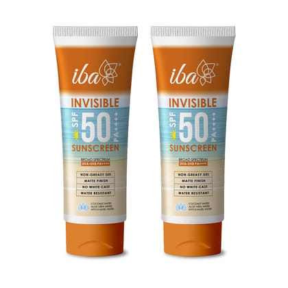 Iba Invisible Spf 50 Sunscreen Pa++++ For All Skin Types Gel Based - 100g | Oil Free Matte Finish, Ultra light, For Oily and Dry Skin Paraben Free For Indian Summer Complete Sun Protection Formula (Pack Of 2)