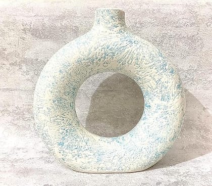 STOREPEDIA - Flower Vase, Pampas Grass Ceramic Vase Round Shaped Vase Showpiece Donut Mould Flower Vases Big Size Ceramic Vase for Living Room, Corner, Bedroom, Office Pack of 1 (White Vase)