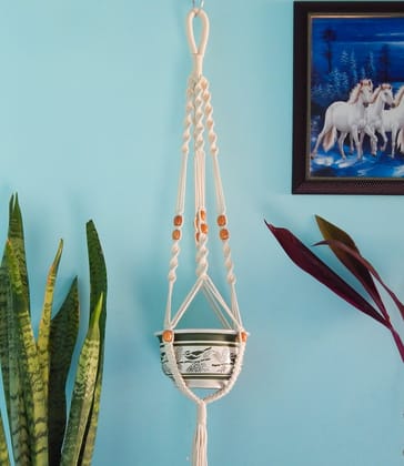 Macrame Cotton Plant Hanger with Beads