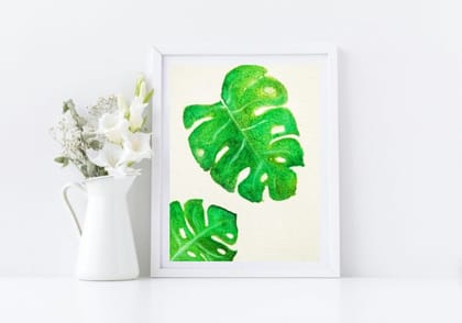 Naniart Handpainted Monstera Leaf Canvas Wall Art