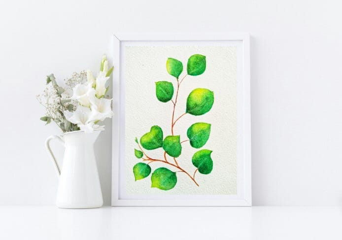 Naniart Handpainted Green Leaves Canvas Wall Art