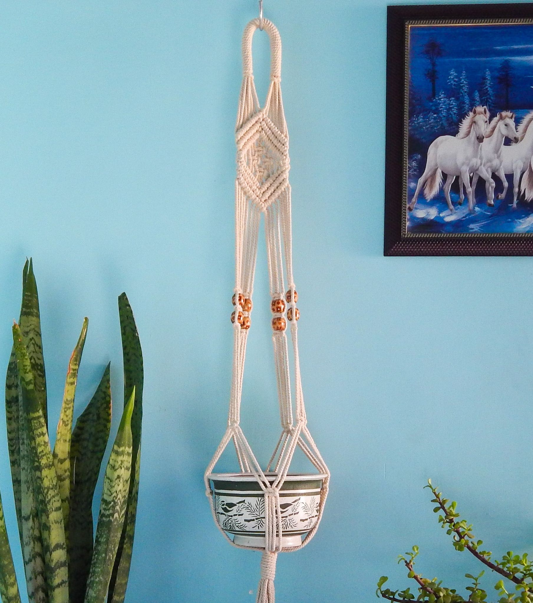 Macrame Plant Hanger with Beads