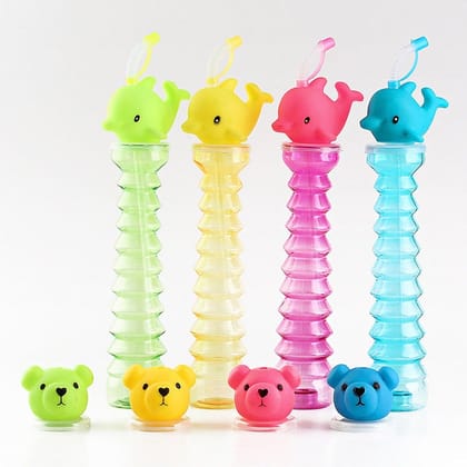 Creative Children's Juice Straw Sipper  Water Bottle, Cartoon Shape Straw Sipper Bottle For Kids|Kids Return Gifts For Birthday|Straw Bottle For Kids Multicolor - 500 Ml-1pcs