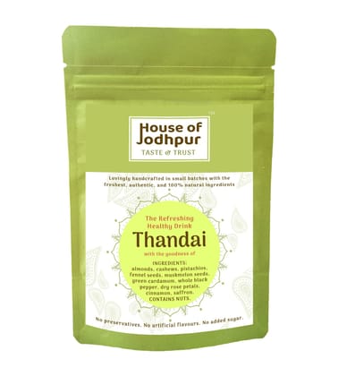 House of Jodhpur Thandai 50gm | 100% Natural | No Added Sugar | With the goodness of almonds, cashews, pistachios, fennel seeds, muskmelon seeds, green cardamom, whole black pepper, dry rose petals, cinnamon, saffron