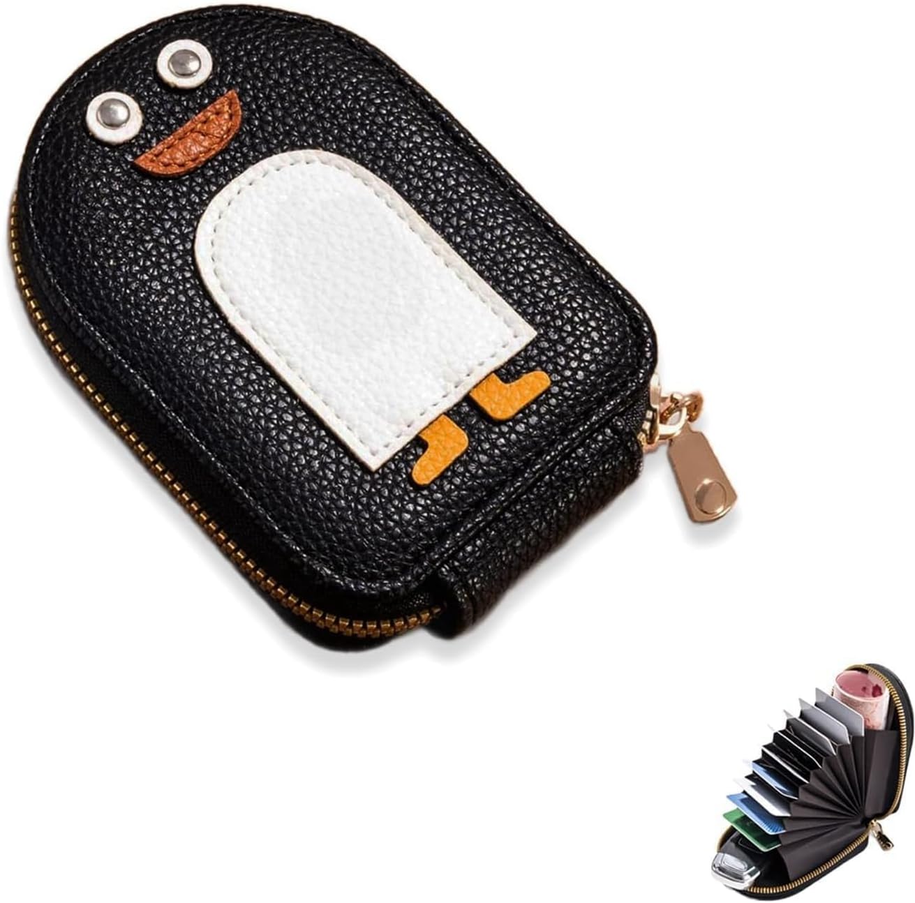 Cartoon Penguin Design Mini Wallet, Zipper Coin Purse, Classic Credit Card Holder